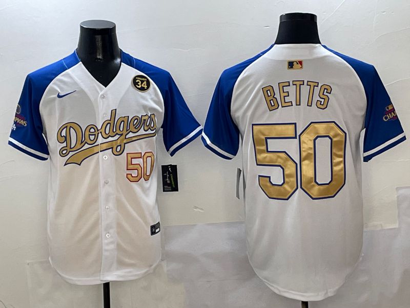 Men Los Angeles Dodgers #50 Betts White Blue Game Nike 2025 MLB Jersey style 4->los angeles dodgers->MLB Jersey